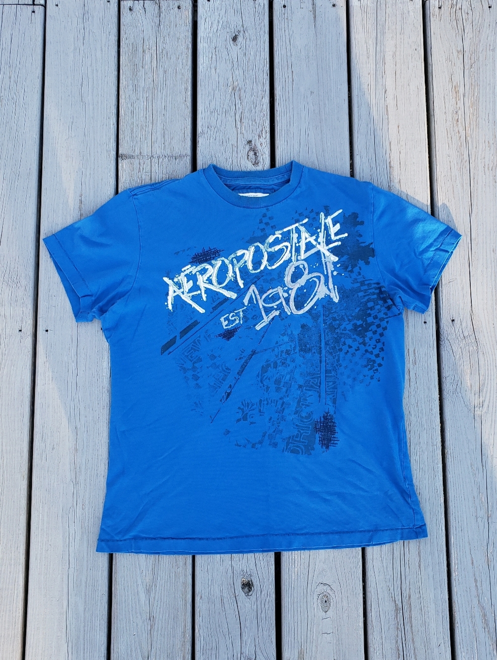 Aeropostale y2k Blue 1987 Graphic Cotton T-shirt Men's Large